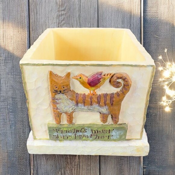 Lang Candles 1999 Square Votive Candle Holder Resin Live Well Cat Heart Raised - Picture 1 of 12